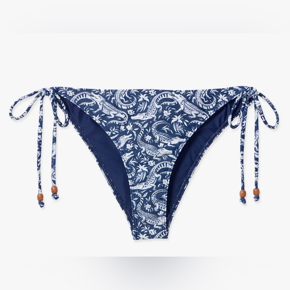 Fair Harbor Navy White Crocodile Side Tie Bikini Bottoms Size Small NWT